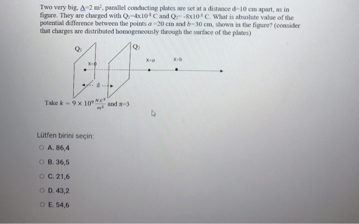 Solved Two very big, A=2 m², parallel conducting plates are | Chegg.com