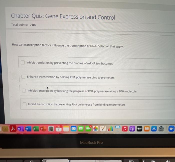 Solved Chapter Quiz Gene Expression and Control Total