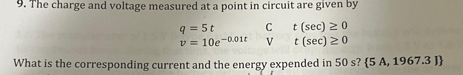 Solved The charge and voltage measured at a point in circuit | Chegg.com