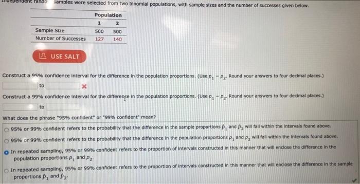 Solved Construct a 95% confidence interval for the | Chegg.com