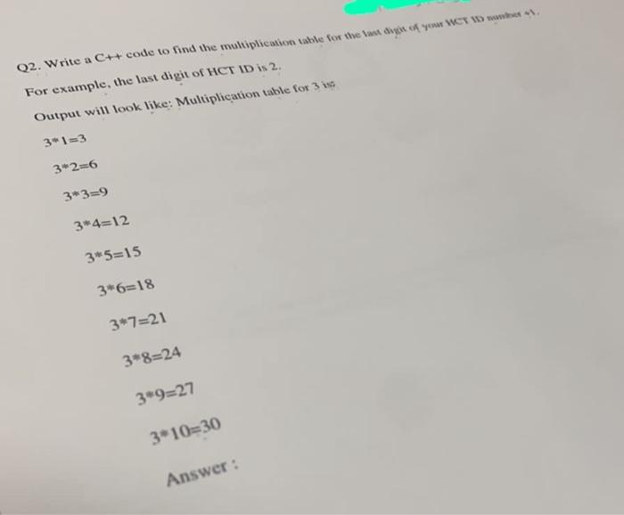 Solved Q2. Write a C++ code to find the multiplication table | Chegg.com