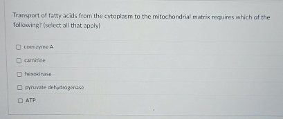 Solved Transport of fatty acids from the cytoplasm to the | Chegg.com