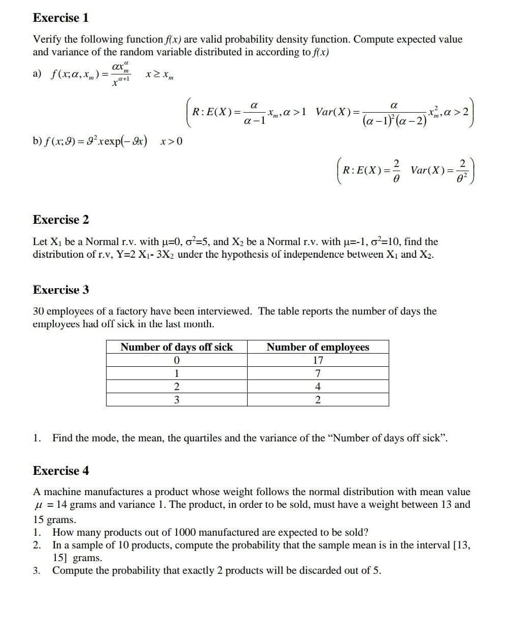 Solved Exercise 1 Verify the following function f(x) are | Chegg.com