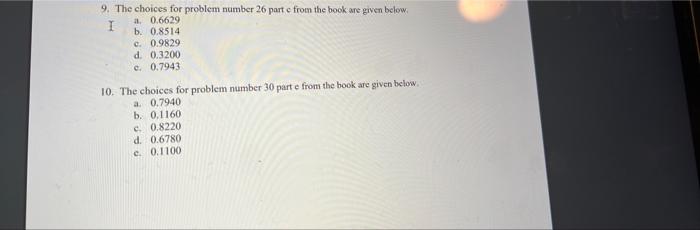 9. The choices for problem number 26 partc from the | Chegg.com