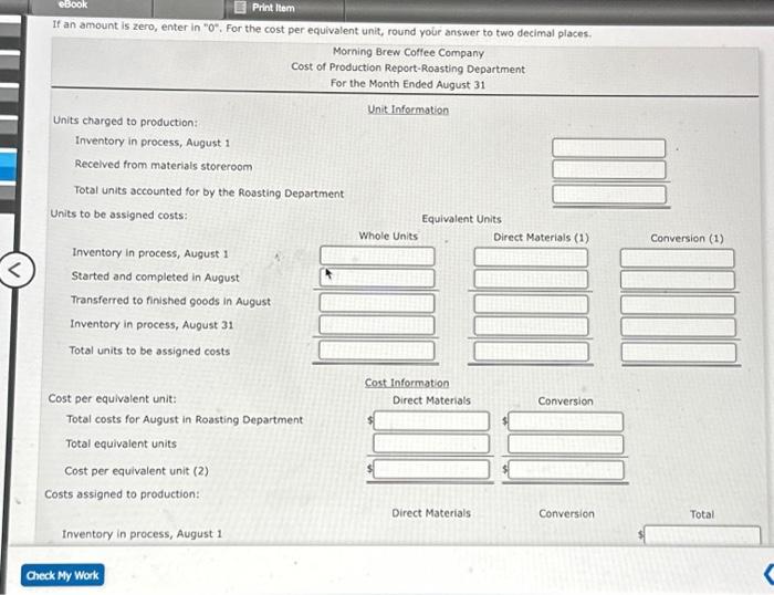 Solved Morning Brew Coffee Company Cost of Production