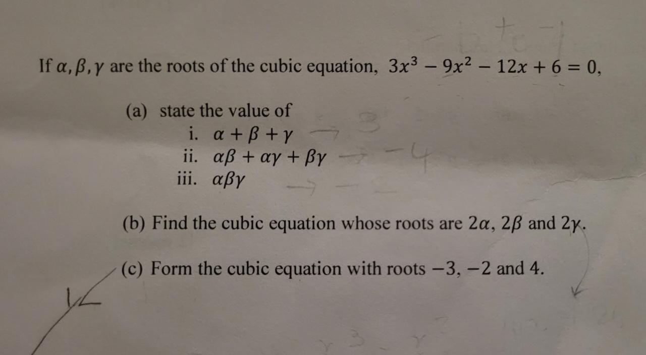 Solved α,β,γ are the roots of the cubic equation, | Chegg.com