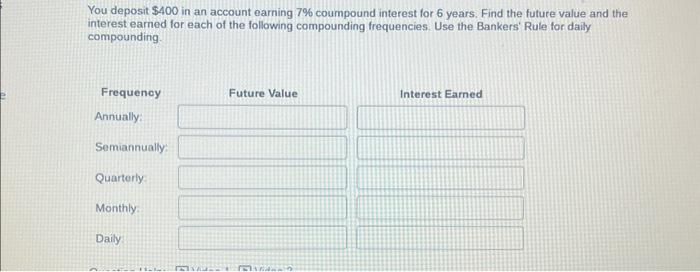 Solved You deposit $400 in an account earning 7% coumpound | Chegg.com
