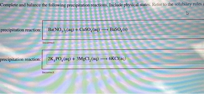 Solved Complete and balance the following precipitation | Chegg.com