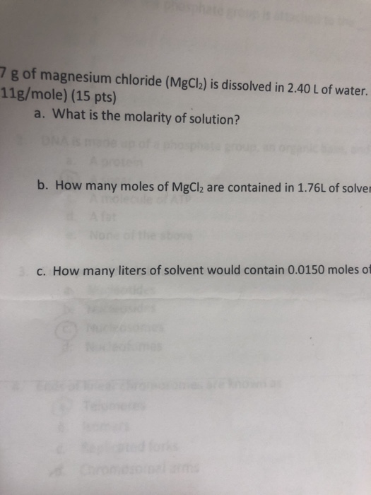 Solved 7 g of magnesium chloride (MgCl2) is dissolved in