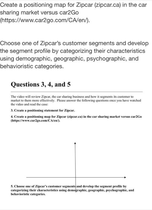 Solved 3. Create a positioning statement for Zipcar.4.