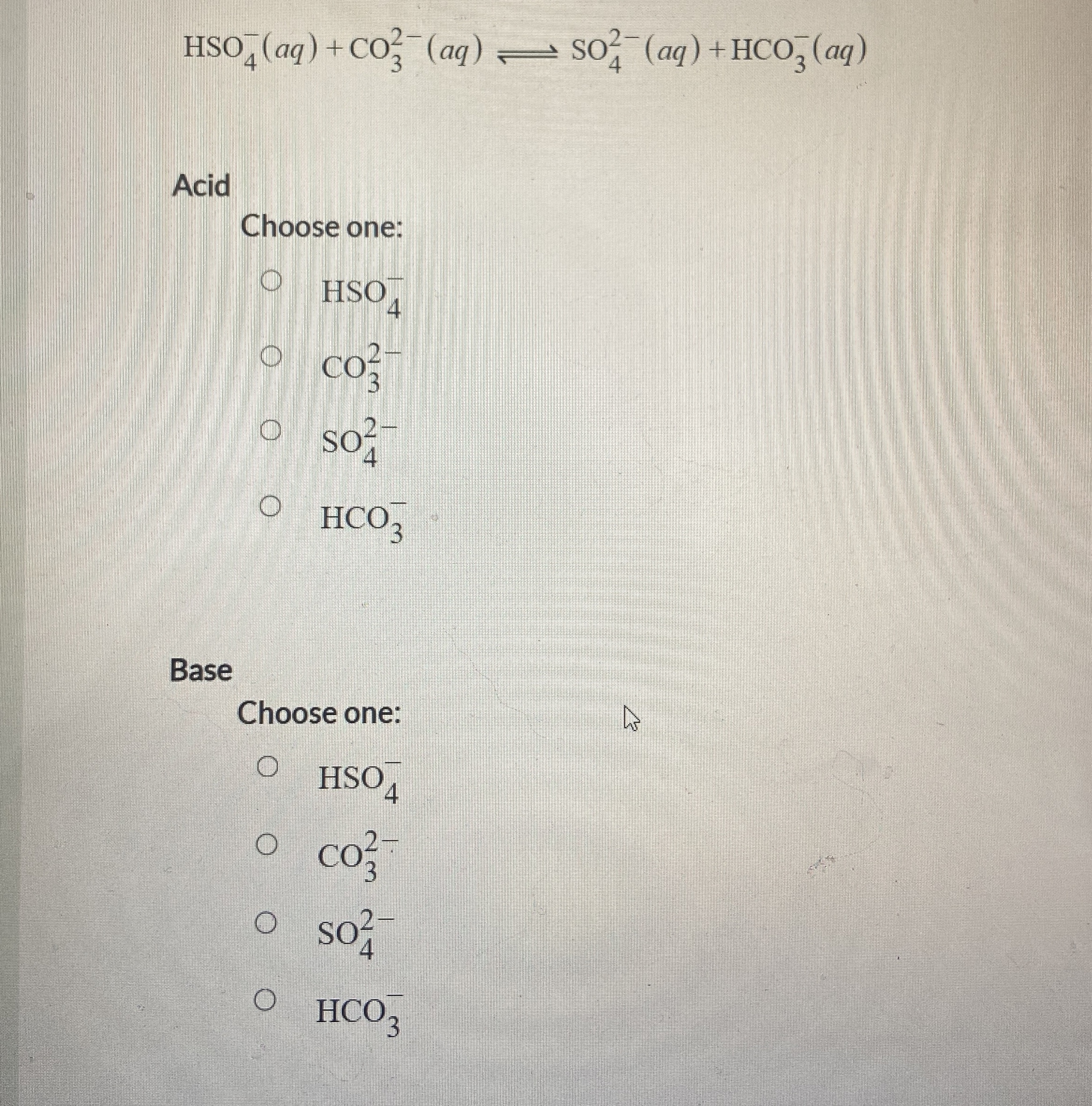 [Solved] Identify the acid and base reactants in the follow