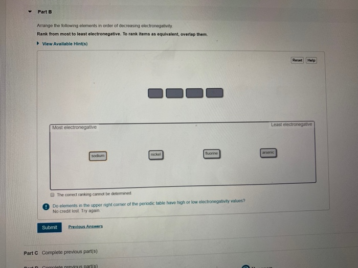 Solved Part B Arrange The Following Elements In Order Of | Chegg.com