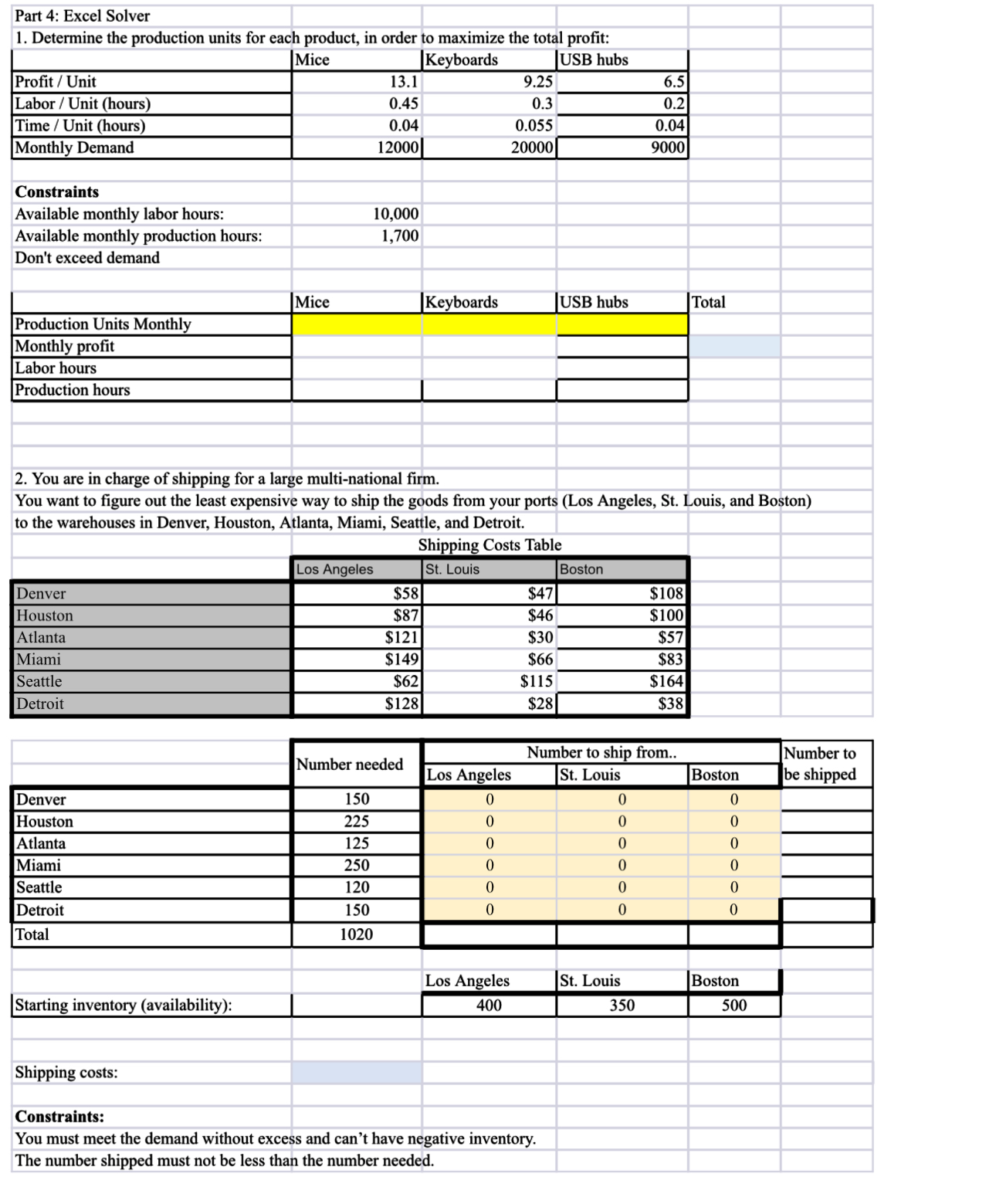 [Solved] Part 4 Excel Solver Determine the production unit