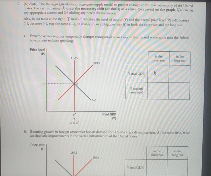 Solved 2 (6 points) Use the aggregate-demand, | Chegg.com