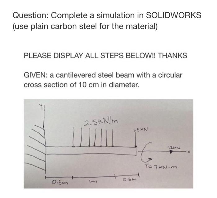 Solved Question: Complete a simulation in SOLIDWORKS (use | Chegg.com