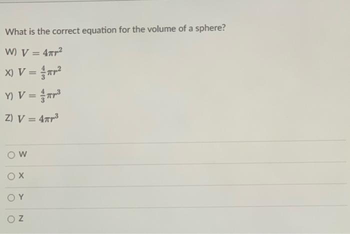 Solved What Is The Correct Equation For The Volume Of A S Chegg Com