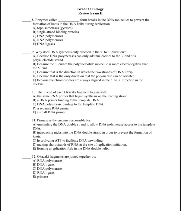 Solved Grade 12 Biology Review Exam Ii 1. What Is The 