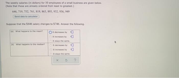 Solved The weekly salaries (in dollars) for 10 employees of | Chegg.com
