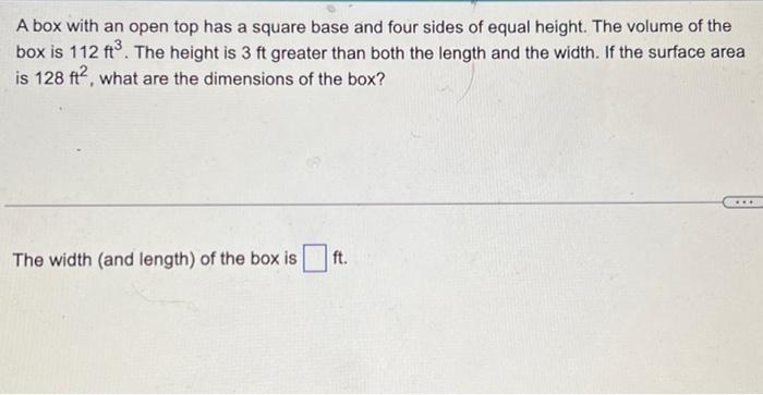 Solved A box with an open top has a square base and four | Chegg.com