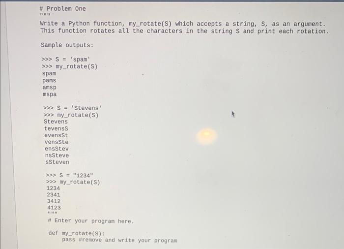 Solved \# Problem One nuแ Write a Python function, | Chegg.com