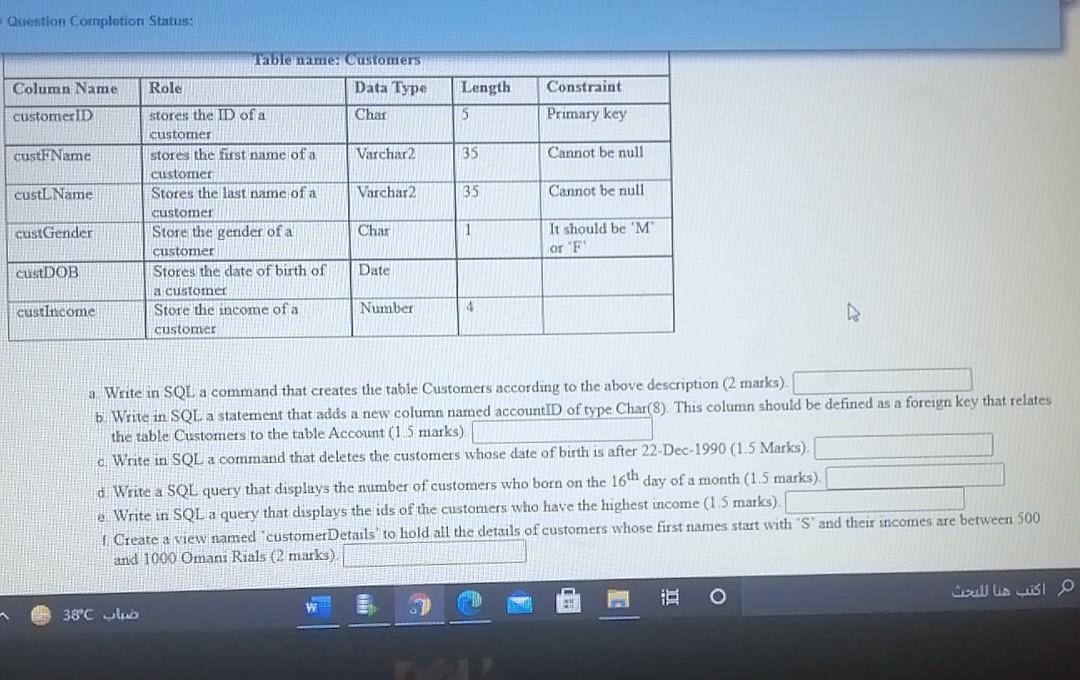 Solved Write in SQL a command that creates the table | Chegg.com