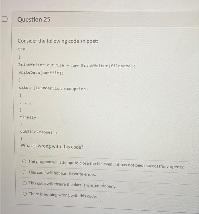 Solved D Question 26 Consider the following code snippet: | Chegg.com