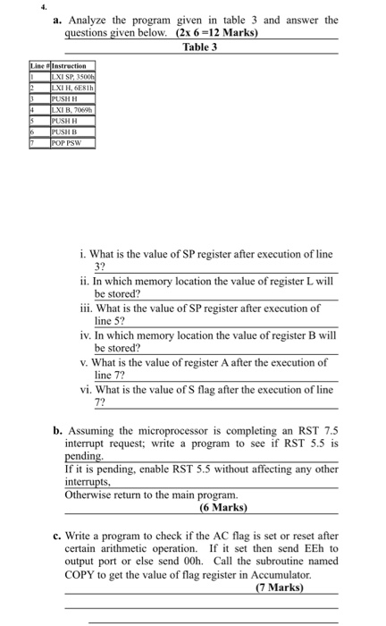 Solved a. Analyze the program given in table 3 and answer | Chegg.com