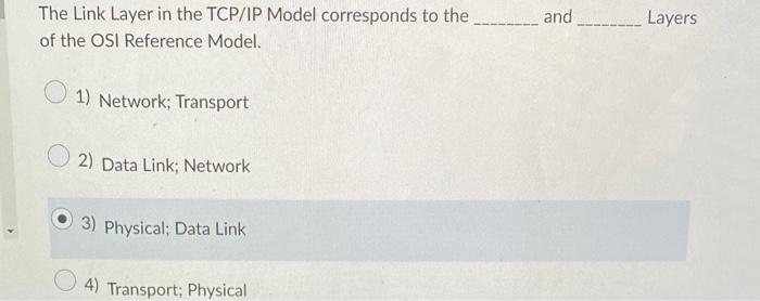 Solved The Link Layer in the TCP/IP Model corresponds to the | Chegg.com