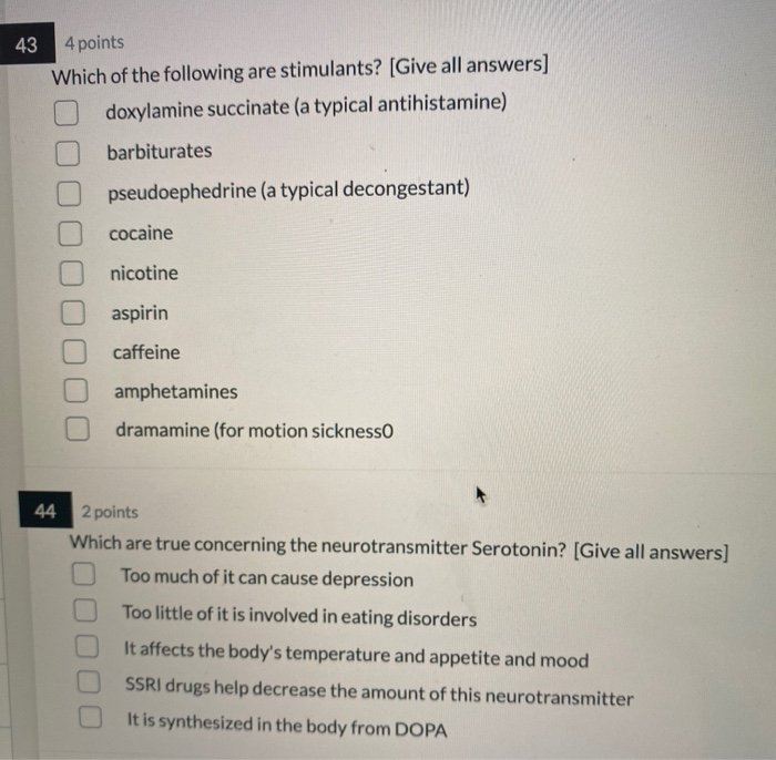 Which Of The Following Statements About Stimulants Is True Solved 43 4 points Which of the following are stimulants? | Chegg.com