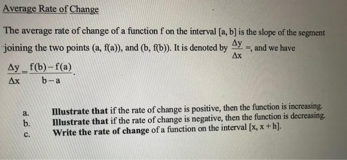 Solved The average rate of change of a function f on the | Chegg.com