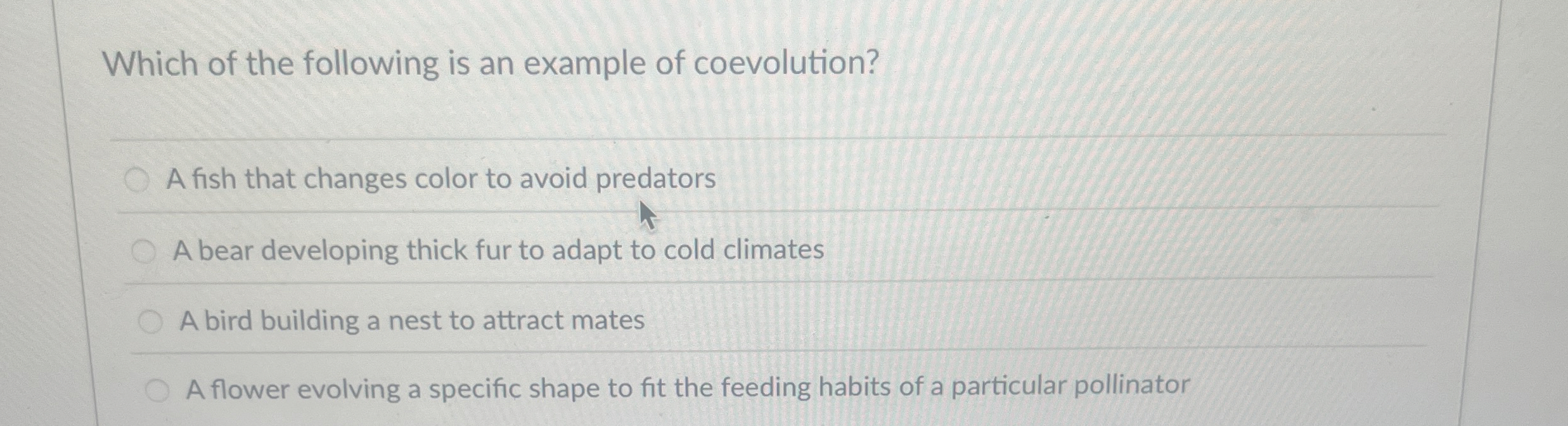 [Solved] Which of the following is an example of coevolutio