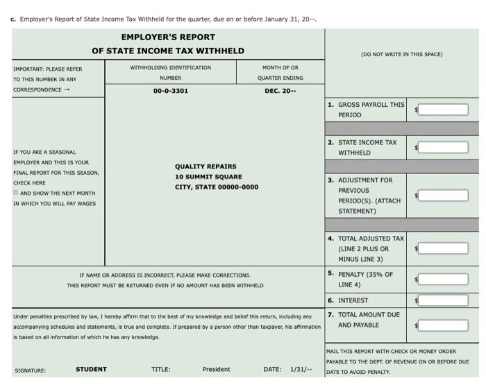 forms for the fourth quarter. If an amount or input | Chegg.com