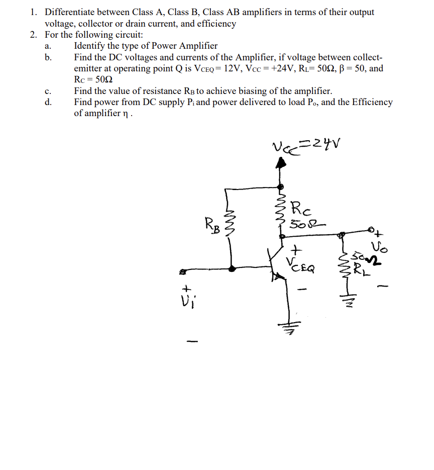 Solved 1 differentiate between class a class b class ab chegg