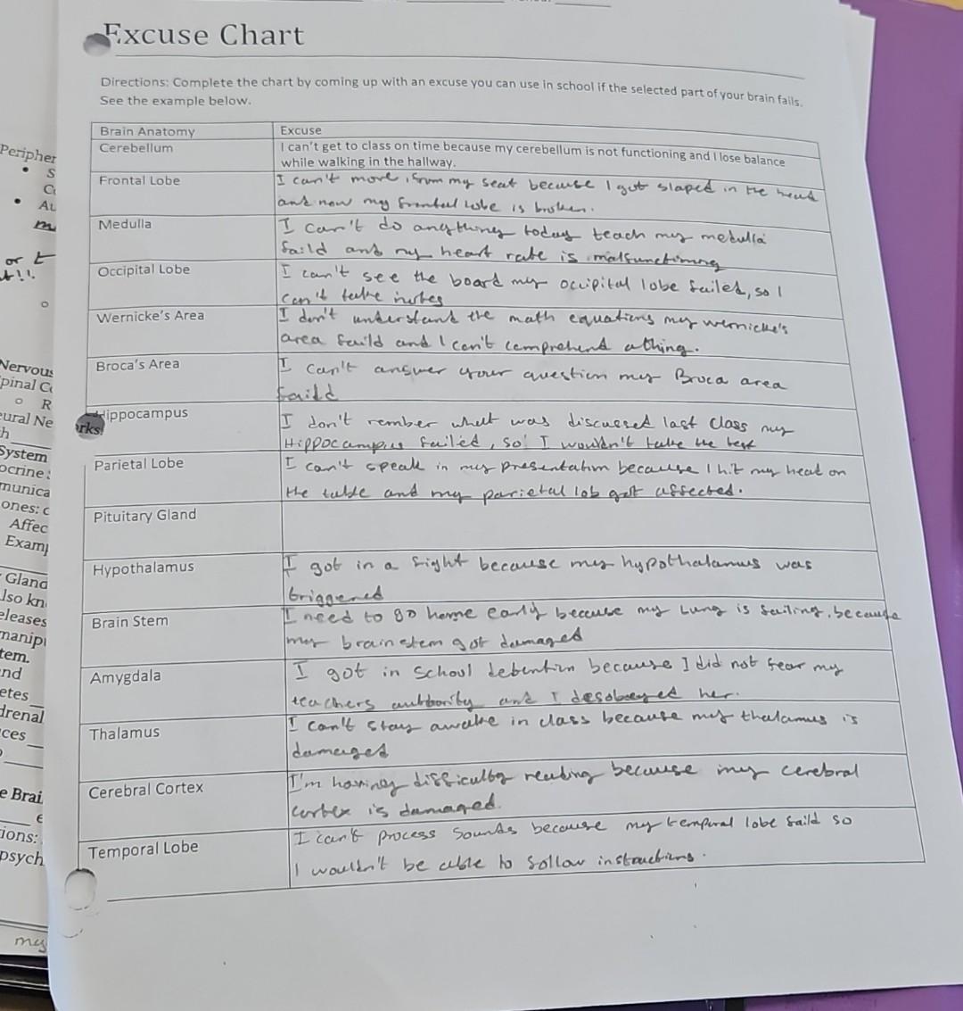 Solved Directions: Complete the chart by coming up with an | Chegg.com