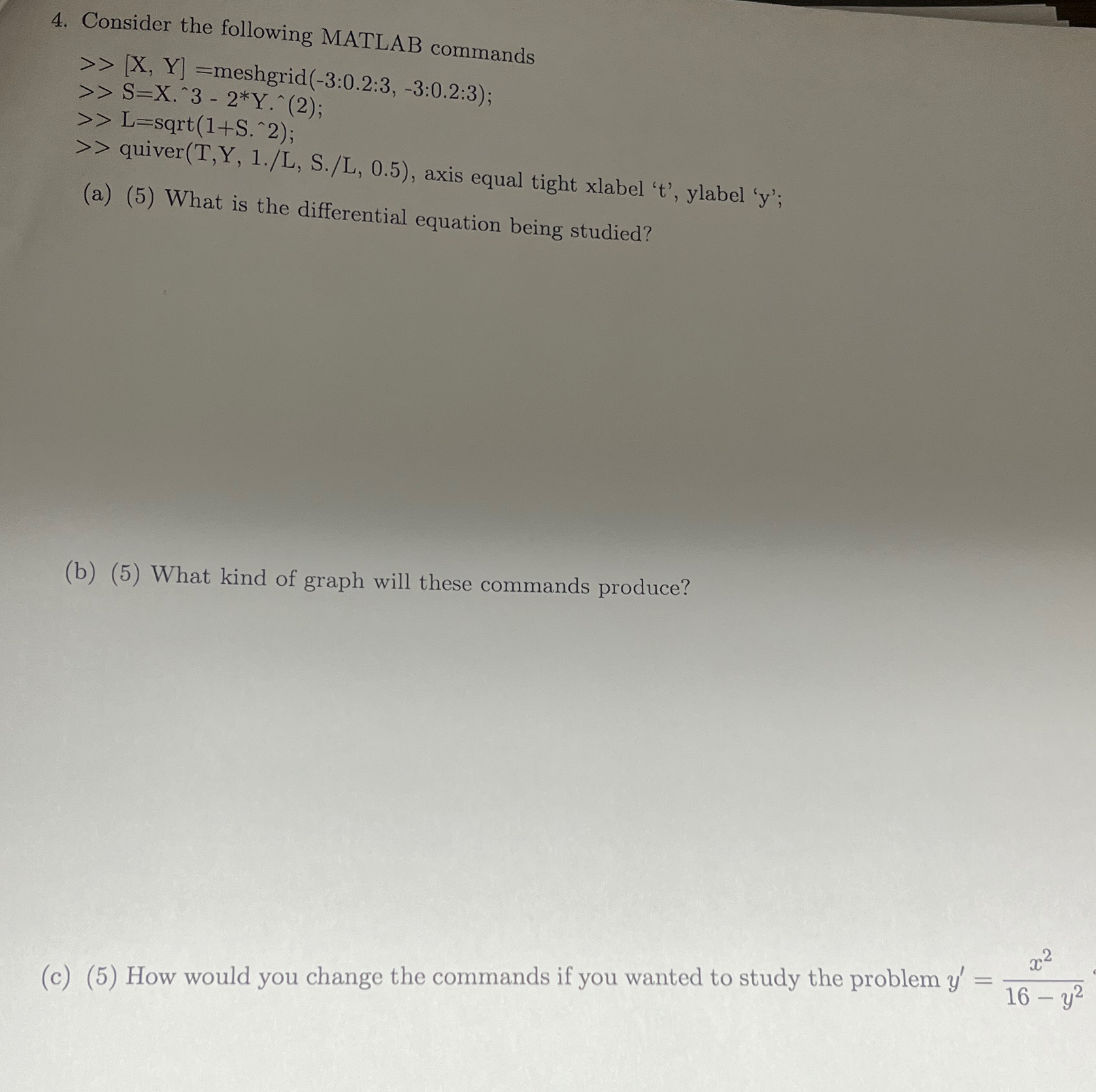 Solved Consider The Following Matlab Commands Xy 3824