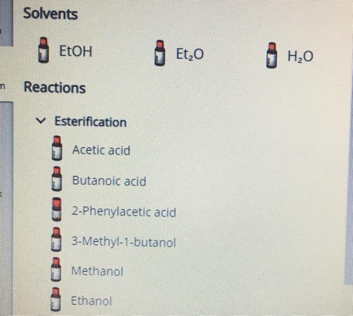Solved Solvents 2 EtOH Et20 H2O m Reactions y Esterification