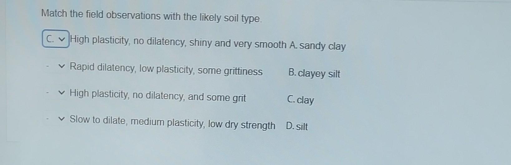 Solved Match the field observations with the likely soil | Chegg.com