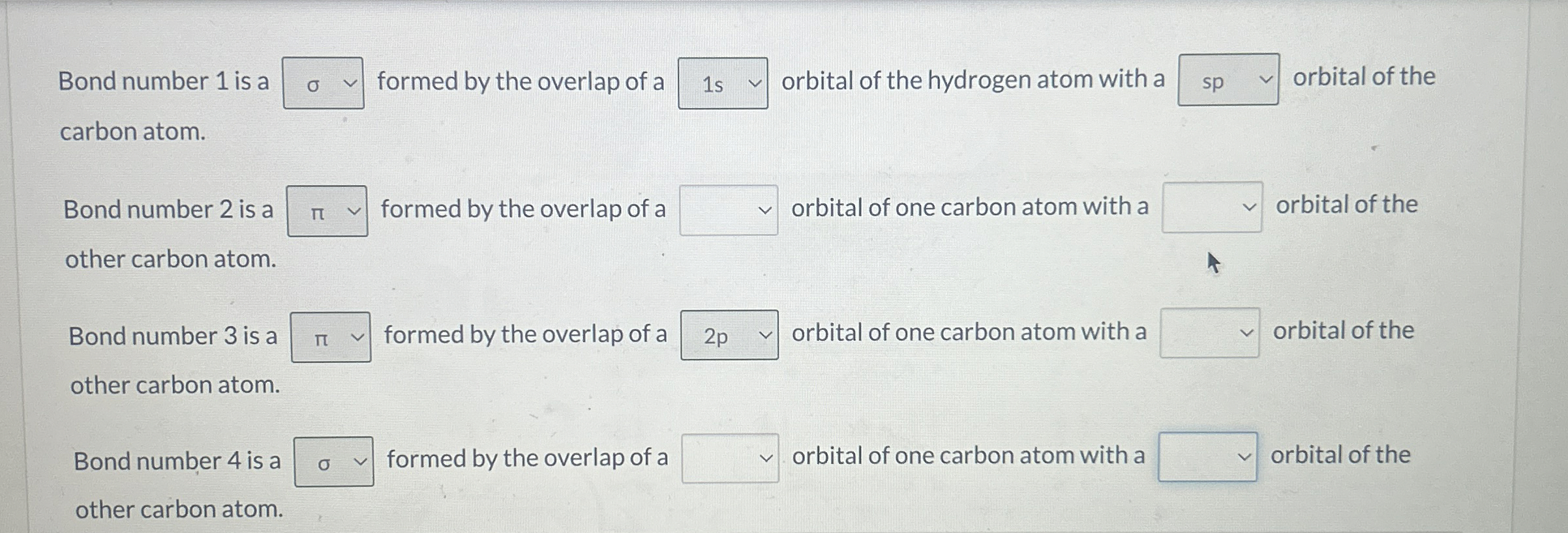 Bond number 1 ﻿is a ﻿formed by the overlap of a | Chegg.com