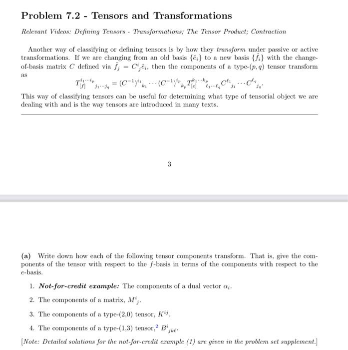 Solved Problem 7.2 - Tensors and Transformations Relevant | Chegg.com