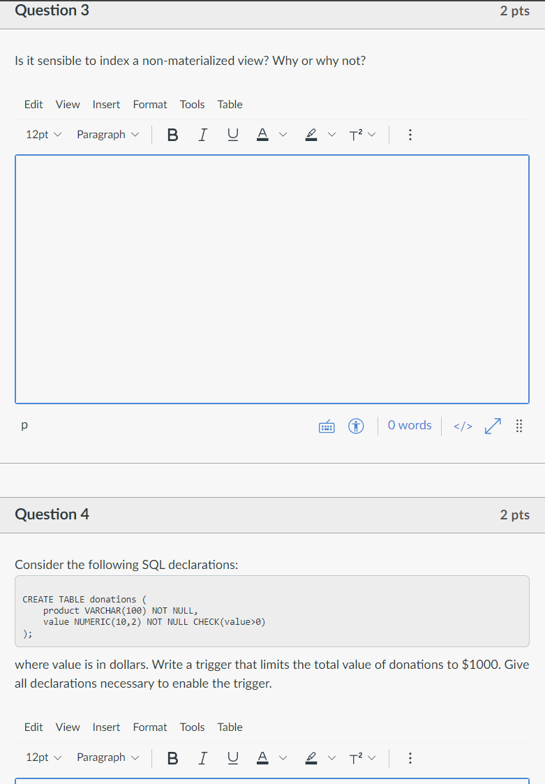 Solved Question 3Is it sensible to index a non-materialized | Chegg.com