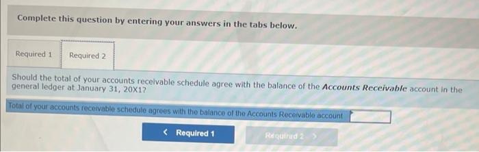 Complete this question by entering your answers in the tabs below.
Should the total of your accounts recelvable schedule agre