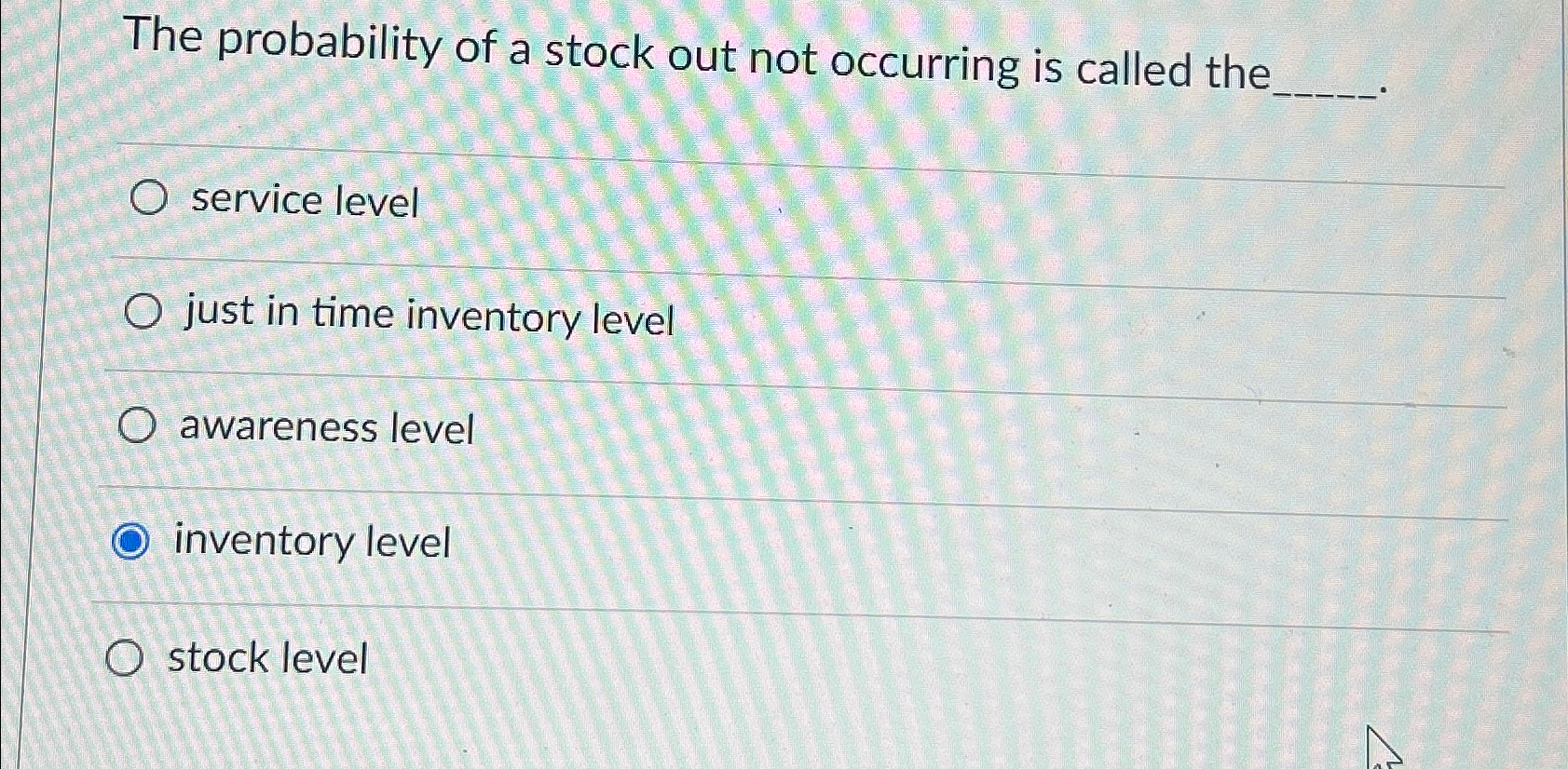 Solved The probability of a stock out not occurring is | Chegg.com