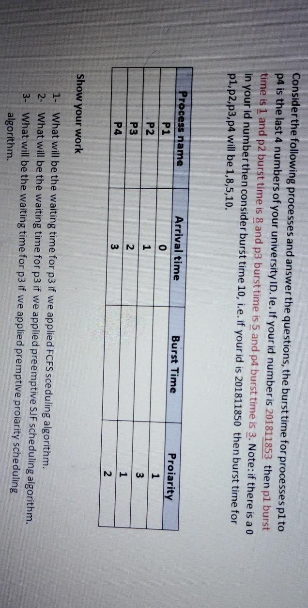 Solved Consider the following processes and answer the | Chegg.com