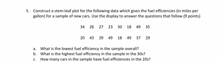 Solved 5. Construct a stem-leaf plot for the following data | Chegg.com