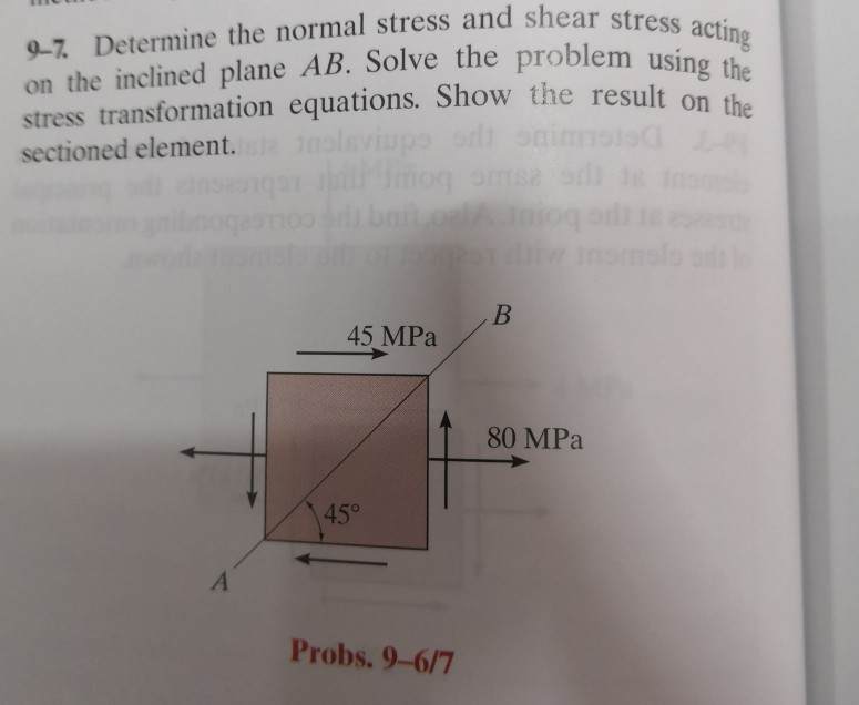 Solved 9-7. Determine the normal stress and shear stress | Chegg.com