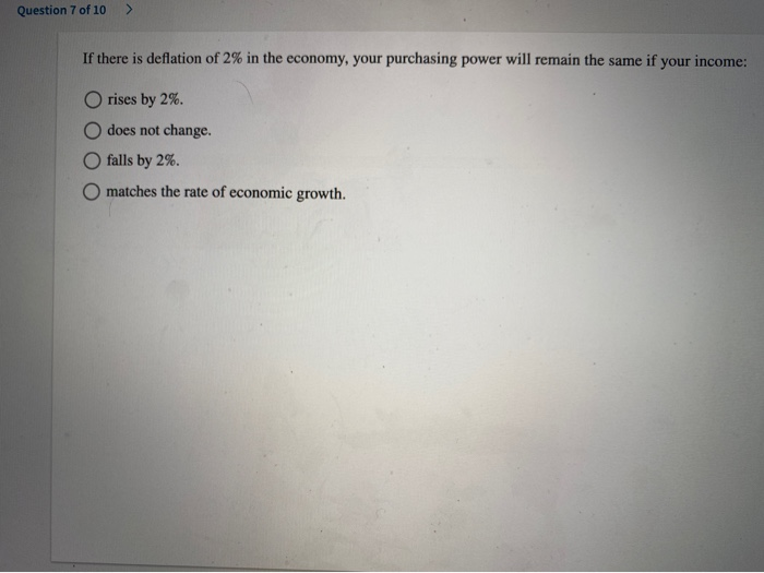 Solved Question 7 of 10 If there is deflation of 2% in the | Chegg.com