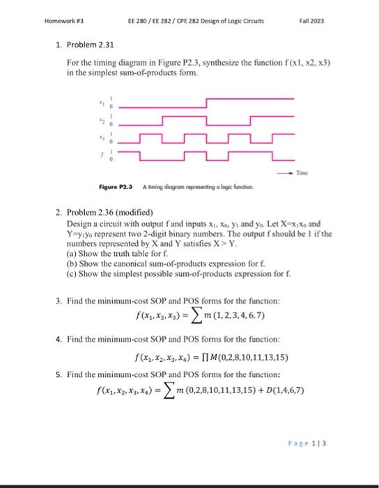 Solved Homework #3 1. Problem 2.31 x1 For the timing diagram | Chegg.com