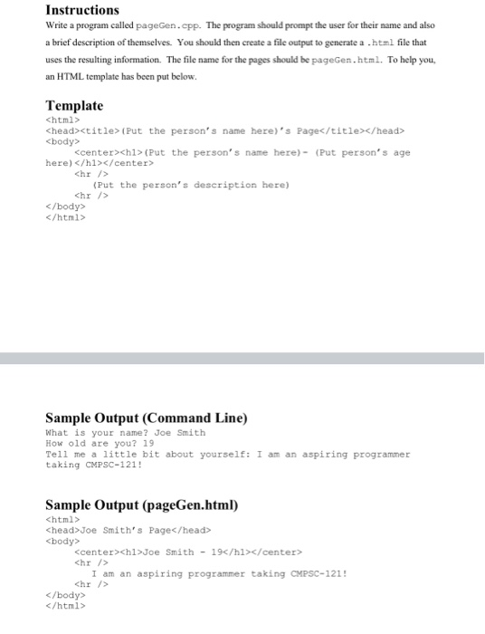 Solved Instructions Write a program called pageGen.cpp. The | Chegg.com