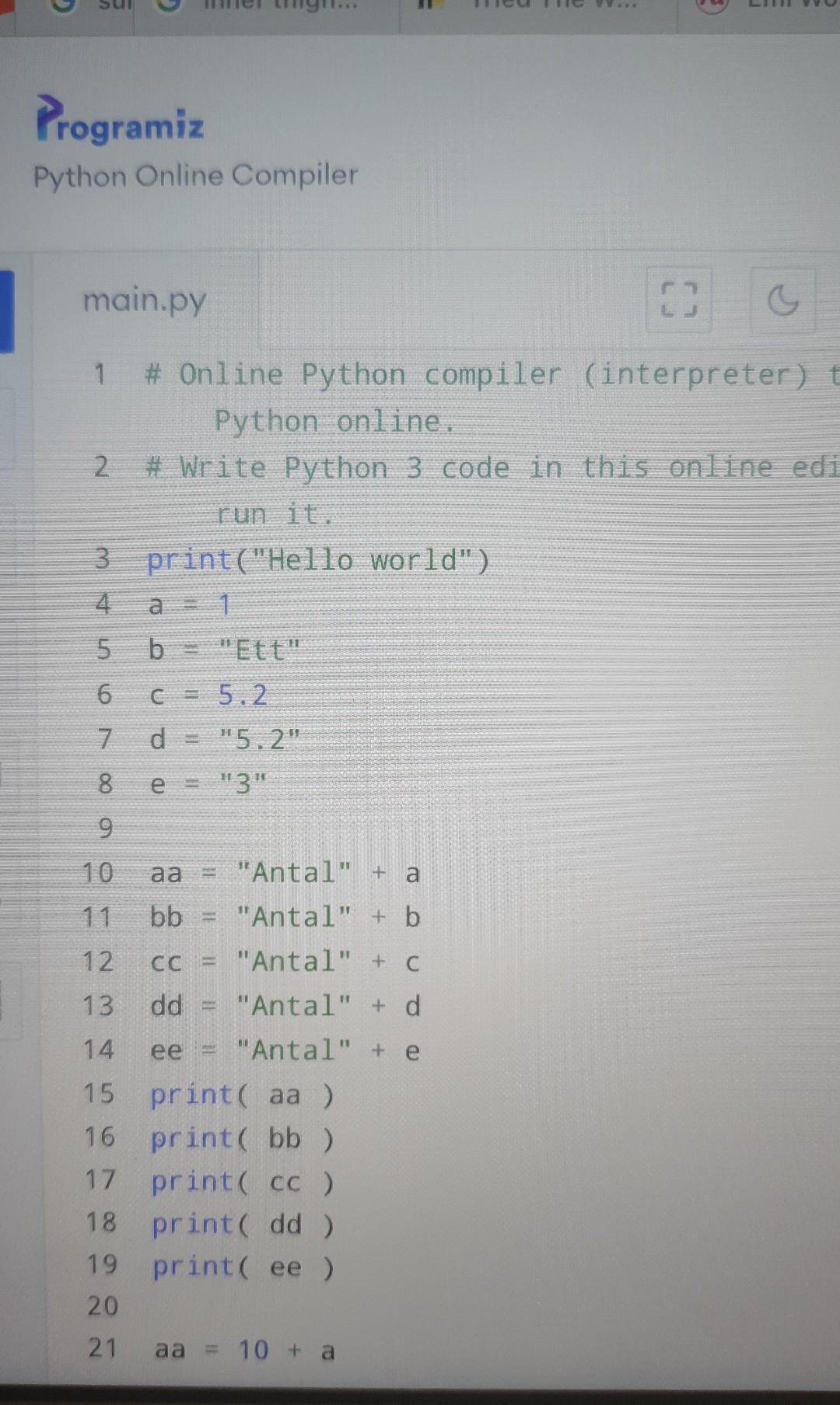 Programiz Online Interpreter for Python