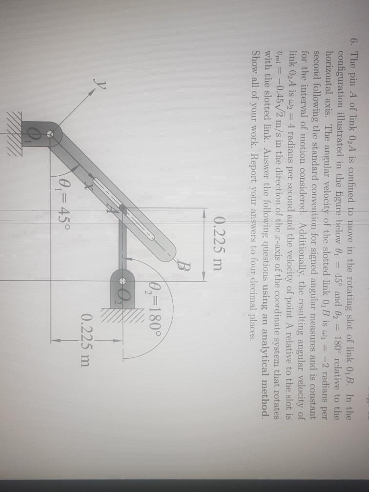 Solved 6. The pin A of link 02A is confined to move in the | Chegg.com